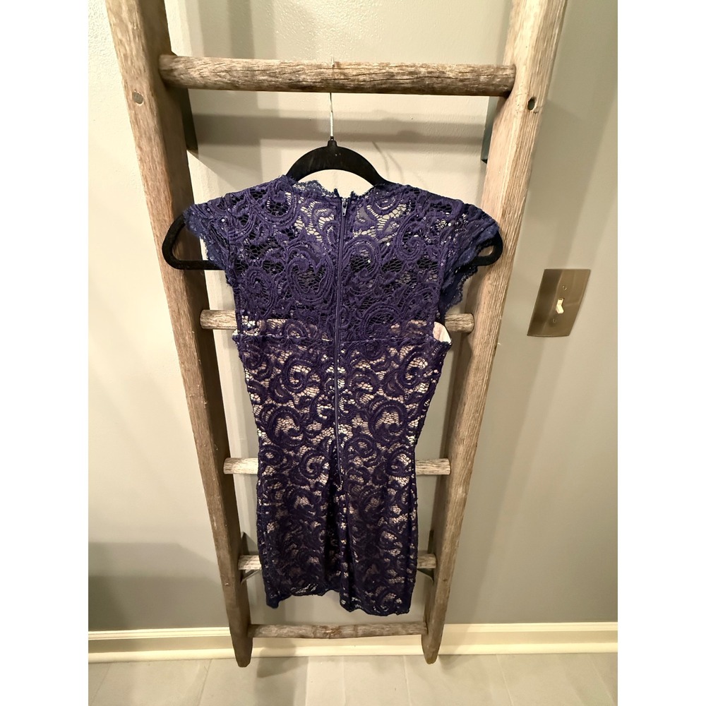 Sequin Hearts Navy Blue Lace Sequin Bodycon Dress Cap Sleeve 4413XX1C Size 1 - Picture 4 of 6
